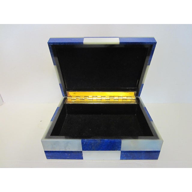 Lapis Lazuli Intarsia Mother of Pearl Vintage Jewelry Box For Sale - Image 9 of 14