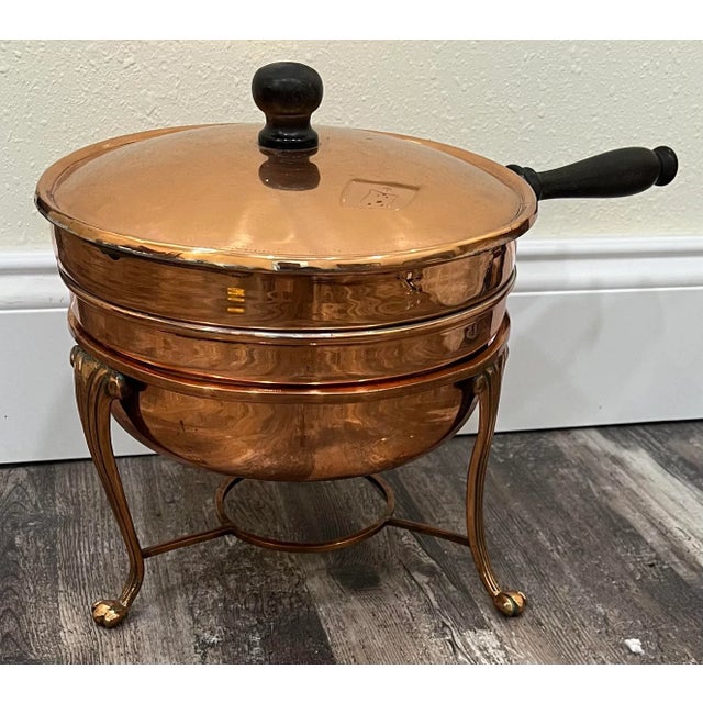 Mid-Century Modern Mid Century Copper Chafing Dish on Footed Stand For Sale - Image 3 of 10
