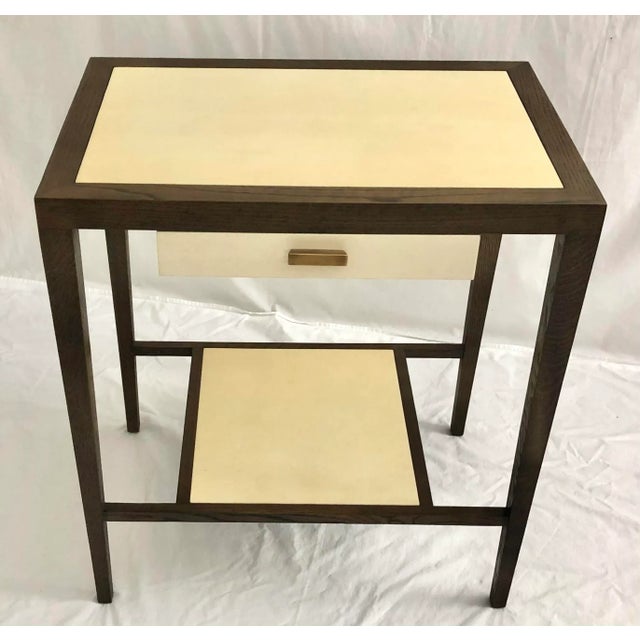 Mid-Century Modern Julian Chichester Grey Oak Jasper Bedside Table With Inset Vellum For Sale - Image 3 of 11