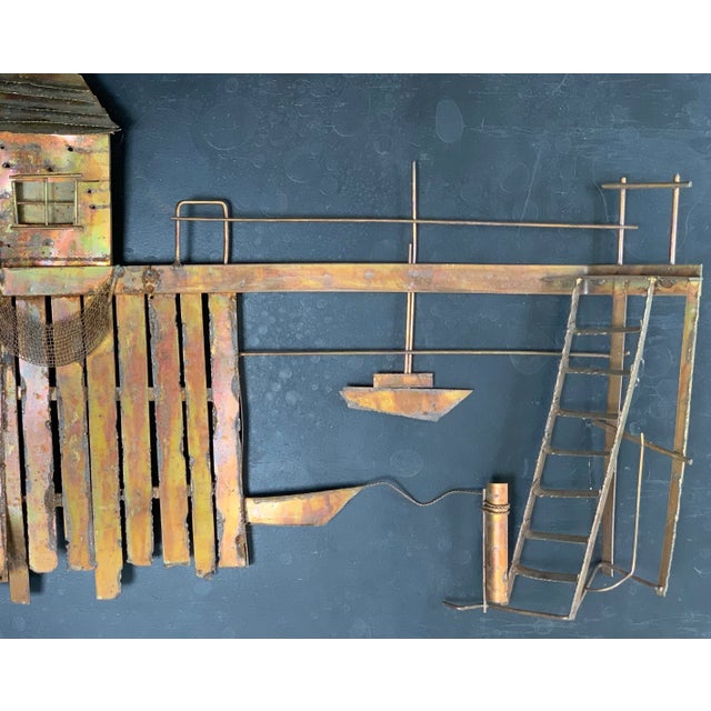 1970s Brutalist Curtis Jere Style Metal Wall Sculpture - Dock With Boats For Sale - Image 5 of 7