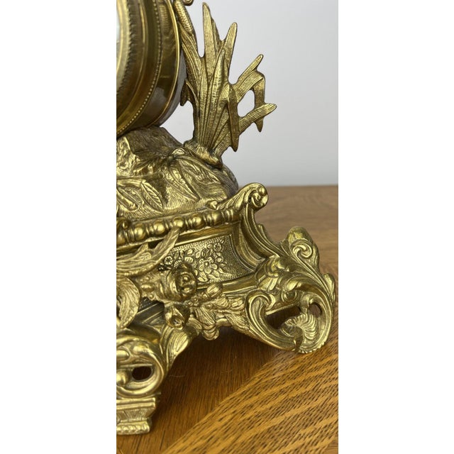 Gold Vintage Style Brass Figurine Mantel Clock For Sale - Image 8 of 13