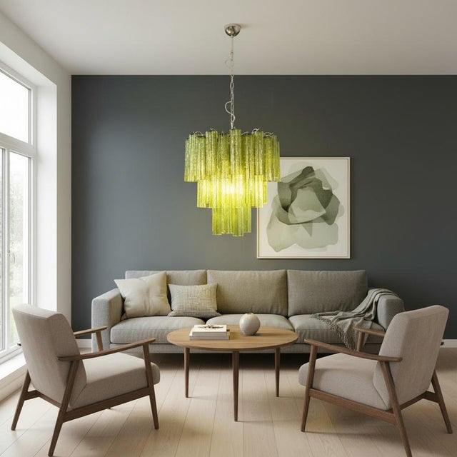 Mid-Century Modern Mid-Century Modern Murano Glass Three-Tier Tube Chandelier, 1990s For Sale - Image 3 of 15