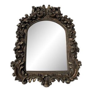 Heavy Relief Gold Wall Mirror in Floral Victorian Style With Beveled Glass