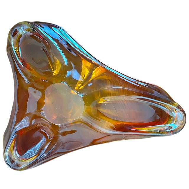 Glass Mid 20th Century Venetian Murano Style Amber Sommerso Art Glass Biomorphic Dish Bowl For Sale - Image 7 of 11