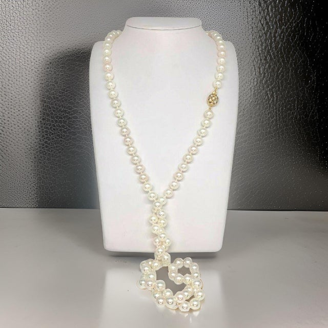 1990s Diamond Akoya Pearl Necklace 14k Gold 8.5 Mm 36 in Certified For Sale - Image 13 of 14