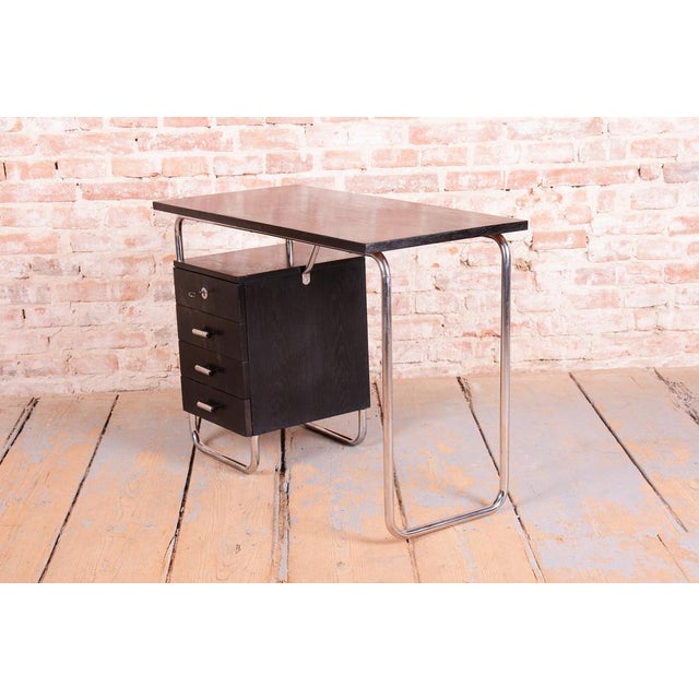 Bauhaus Writing Desk in Oak and Chromed Steel by Robert Slezák, Czech, 1930s For Sale - Image 13 of 16