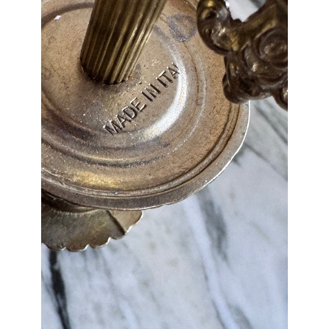 Mid 20th Century Italian Brass Candelbras Attributed to Brevettato - a Pair For Sale - Image 5 of 15