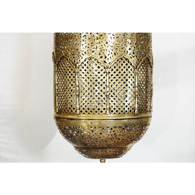 Mid 20th Century Vintage Indian Brass Hanging Lantern with Pierced Floral and Lattice Motifs For Sale - Image 5 of 18