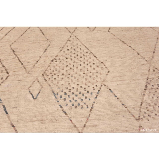 Ivory And Brown Tribal Moroccan Beni Ourain Design Modern Rug For Sale - Image 4 of 4