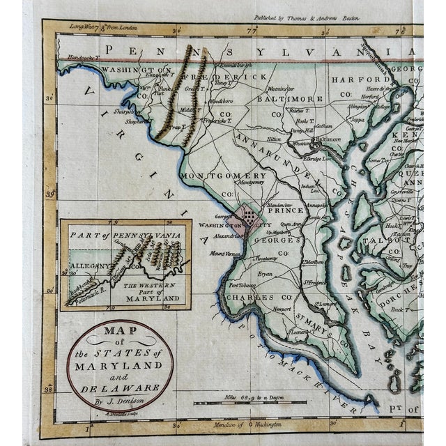 Original engraving of Maryland and Delaware, by (Rev.) Jedidiah Morse, from The American Universal Geography, circa 1796....