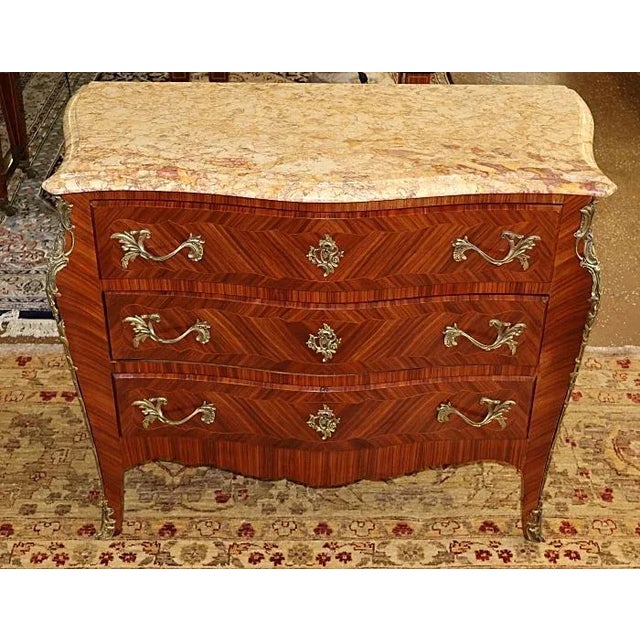 ​Italian Kingwood Marble Top Bronze Mounted Dresser Commode Chest of Drawers Dimensions : 40" Wide X 19" Deep X 32" Tall...