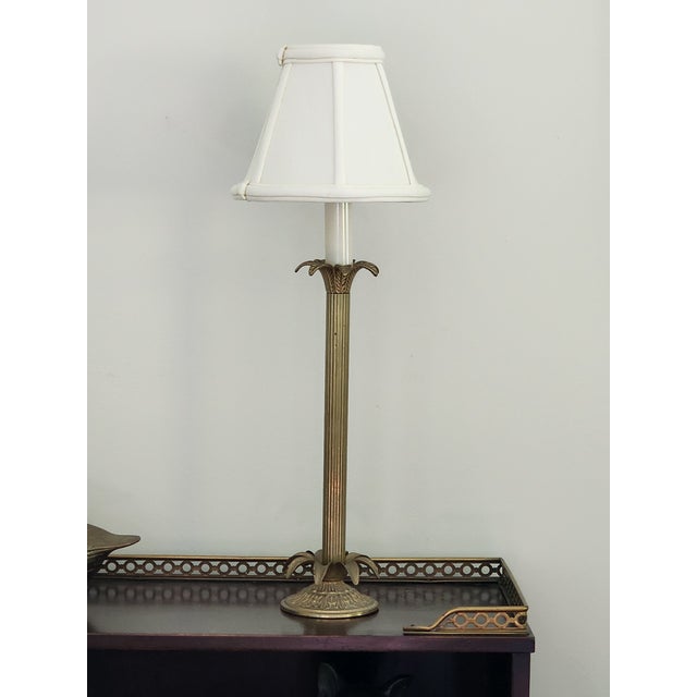 Vintage Brass Metal Palm Tree Column Table Lamp Lighting For Sale - Image 11 of 13