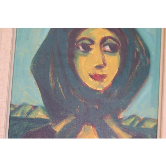 Modern Erik Larsen, Woman in Scarf, 1950s, Oil on Canvas, Framed For Sale - Image 3 of 11