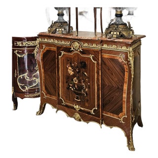 The Gilded Heirloom – Louis XVI-Inspired French Sideboard With Rich Wood Tones, Ornate Bronze Mounts & Gold Leaf Embellishments For Sale