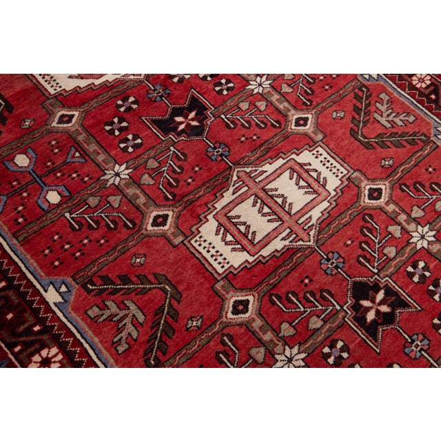 Textile Vintage Handmade Persian Red Geometric Wool Runner Rug 4'7" X 9'10" For Sale - Image 7 of 11
