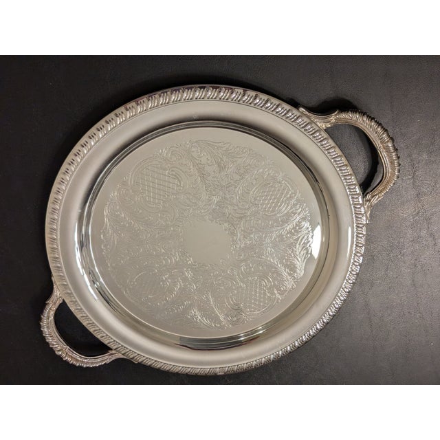 Hollywood Regency Vintage Fb Rogers Hollywood Regency Chased Silverplate Handled Serving Tray - 12.25" For Sale - Image 3 of 11