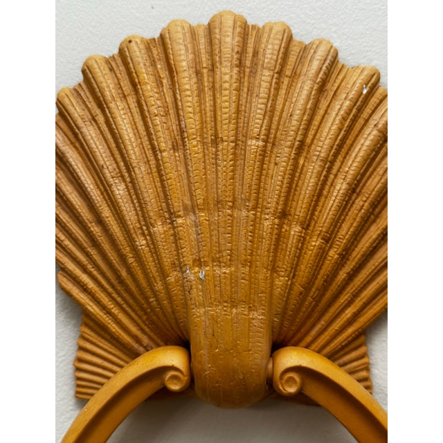 Peach Vintage Coastal Hollywood Regency Scallop Shell Towel Rings Hardware, a Pair For Sale - Image 8 of 9