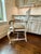 Cream Bespoke 90” Wood & Iron Trestle Dining Table With 8 Custom Swedish Rococo Chairs by Slovack-Bass For Sale - Image 8 of 10
