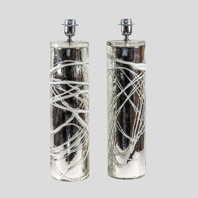 Silver Silver Mirrored Murano Glass Table Lamps, 2000s, Set of 2 For Sale - Image 8 of 8