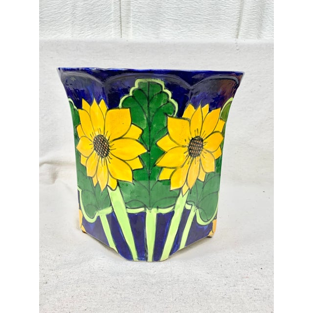 Vintage Heavy Mexican Sunflower Planter For Sale - Image 4 of 12