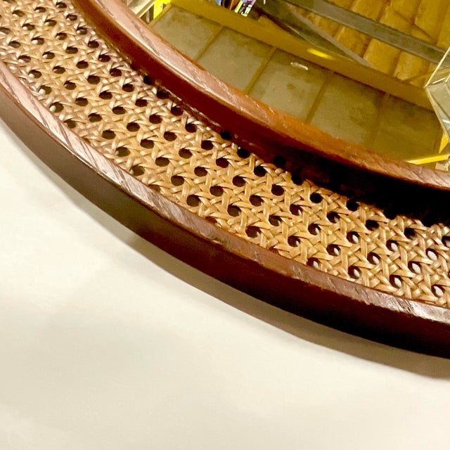 Mid-Century Boho Chic Coastal Syroco Style Faux Cane Oval Wall Mirror. For Sale - Image 9 of 10