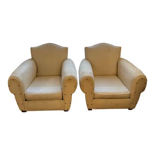 Pair of Antique French Art Deco Club Chairs For Sale