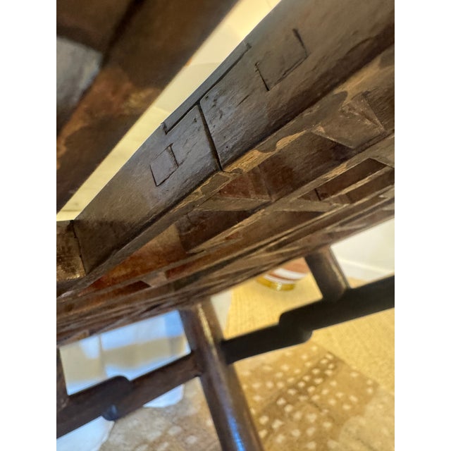 Antique Chinese Elmwood (Yumu) Kang Table – Hand-Cut Mortise & Tenon Joinery With Shou Medallion Fretwork, Qing Dynasty For Sale - Image 4 of 13