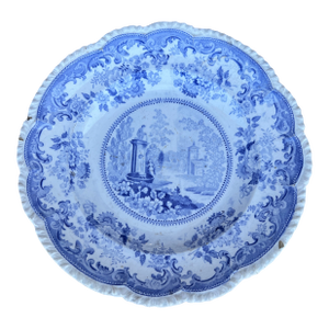 A Antique Staffordshire Blue Transfer Decorated Plate, “French Scenery”, Circa 1830's