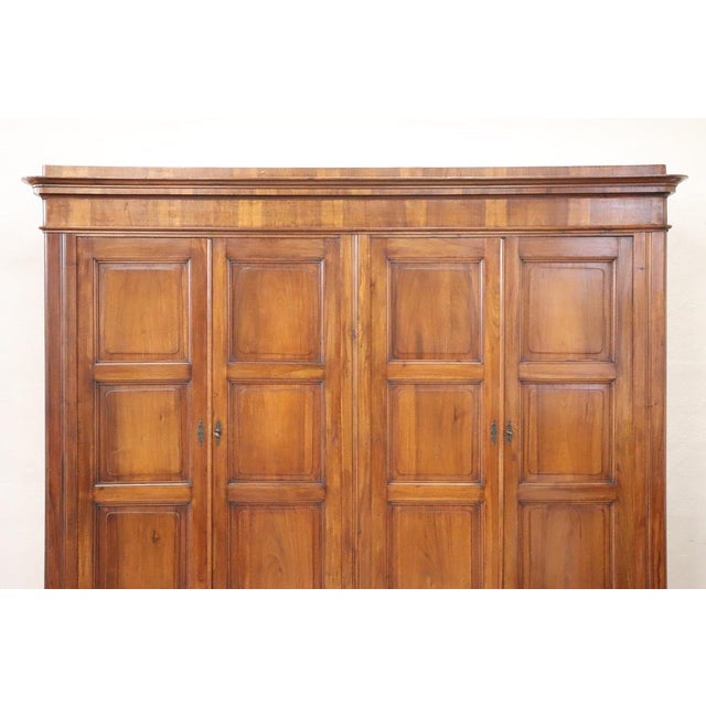 Wood Large Antique 19th Century 4-Door Wardrobe in Walnut For Sale - Image 7 of 17