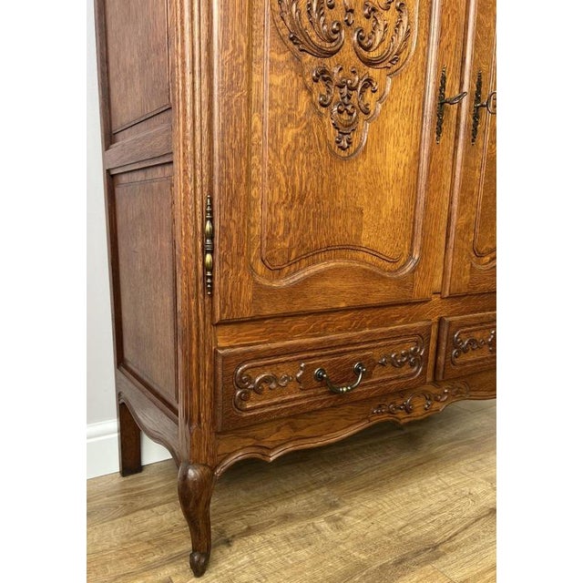 Vintage French Louis XIV Oak Sideboard with Carved Cupboard For Sale - Image 9 of 13