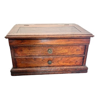 Early 1900s Clark's Oak Spool 3 Compartment Desk/Cabinet For Sale