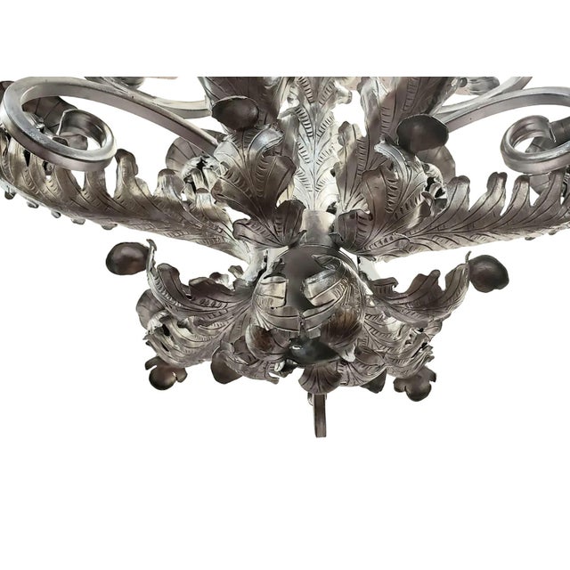 Mid 20th Century French Art Deco 9-Light Hand-Forged Wrought Iron Acanthus Chandelier For Sale In West Palm - Image 6 of 18
