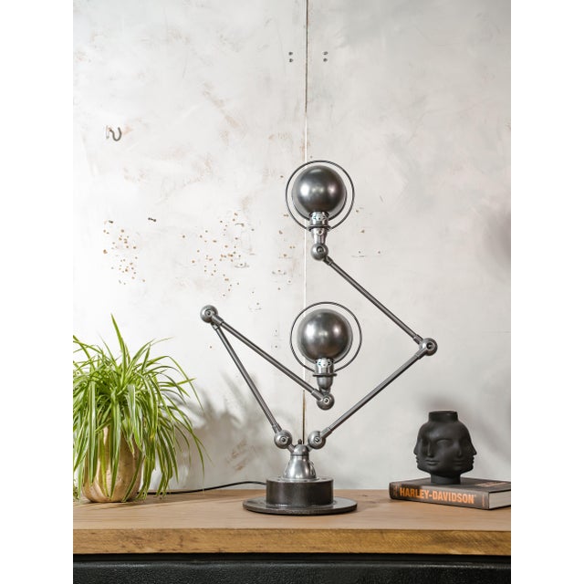 Silver Vintage French Industrial Table Lamp by Jean Louis Domecq, 1950s For Sale - Image 8 of 17