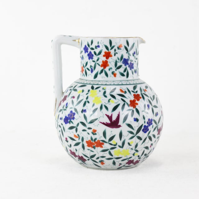 Rustic Vintage Floral Bird Ceramic Pitcher With Colorful Hand-Painted Flowers For Sale - Image 3 of 11