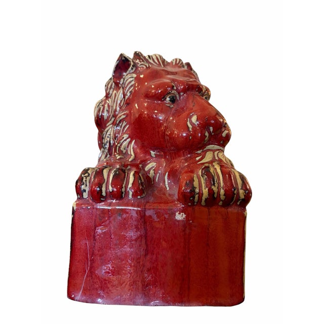 2000 - 2009 Pair Oxblood Glaze Art Deco Lions For Sale - Image 5 of 5