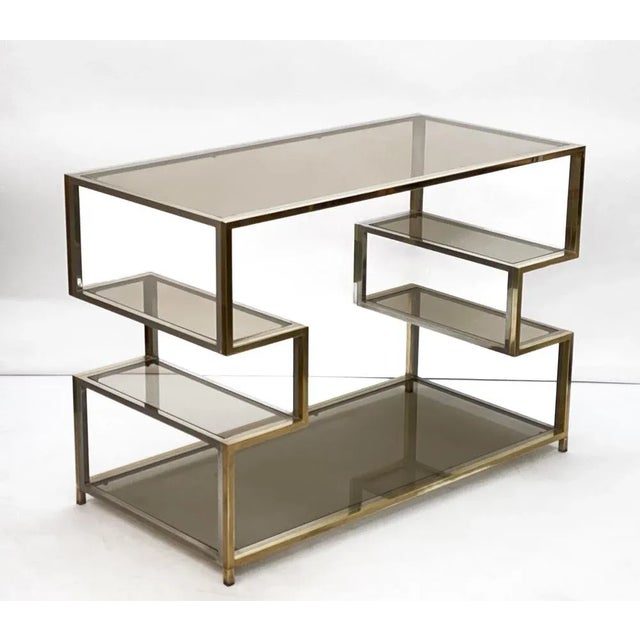 Metal Mid-Century Italian Gold Brass and Glass Console Table, 1970s For Sale - Image 7 of 18