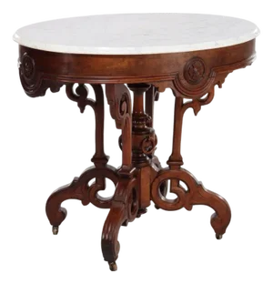 Brooks Renaissance Revival Carved Walnut, Rosewood and Marble Parlor Table C1890