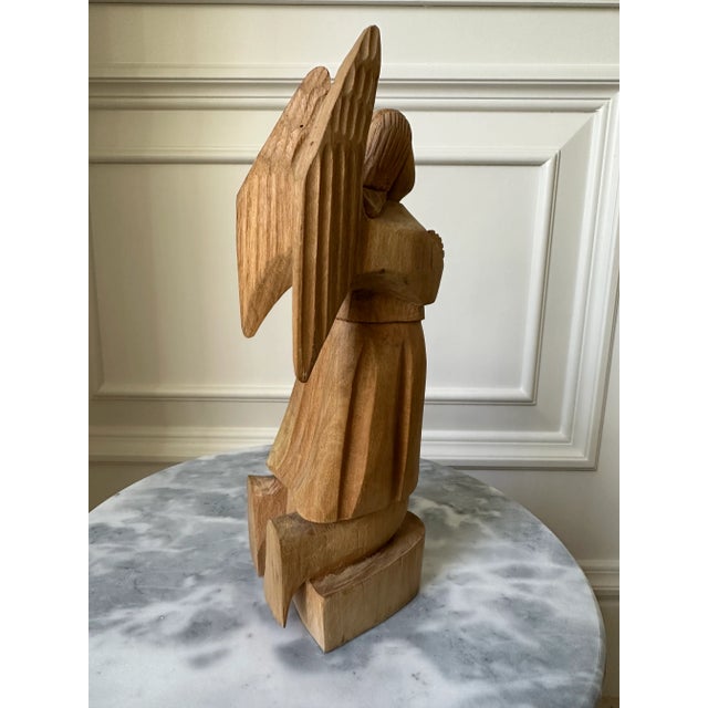 Vintage Handcarved Cubist Folk Art Wooden Angel Sculpture For Sale - Image 4 of 13