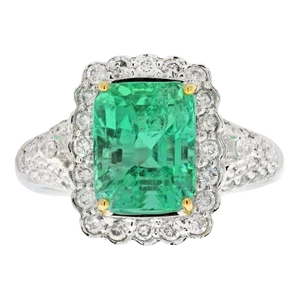 Vintage 3.58 Carat Colombian Emerald and Diamond Cocktail Ring in 18k White Gold, Size 7
