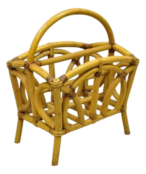 Mid 20th Century Calif-Asia Rattan Bamboo Chinese Chippendale Boho Tiki Magazine Rack Stand