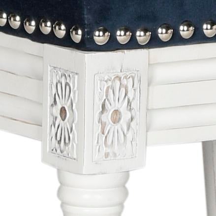 19''H French Brasserie Velvet Oval Side Chair With Silver Nailheads in Navy & Cream - a Pair For Sale In Philadelphia - Image 6 of 7