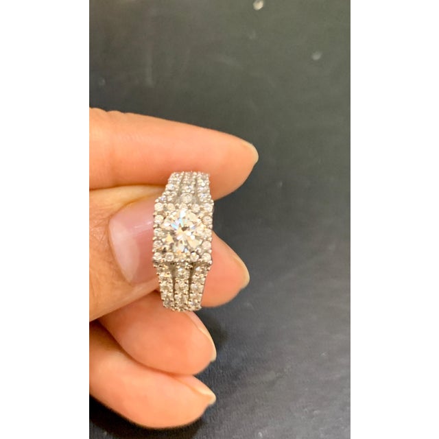 2020s 1 Ct Brilliant Round Center Diamond, 2 Ct 14 Karat White Gold Engagement Ring For Sale - Image 5 of 8