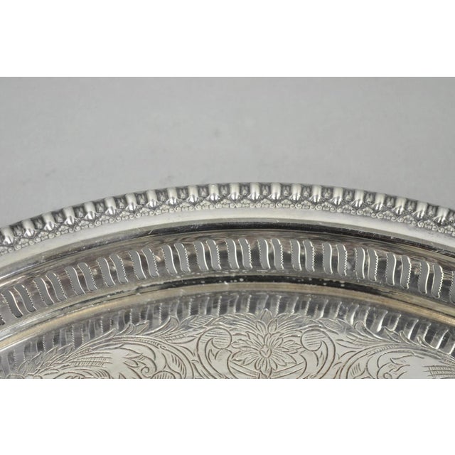 Mid 20th Century Webster Wilcox "Brandon Hall" 7572g Silver Plated Reticulated 15" Round Bar Tray For Sale - Image 9 of 13