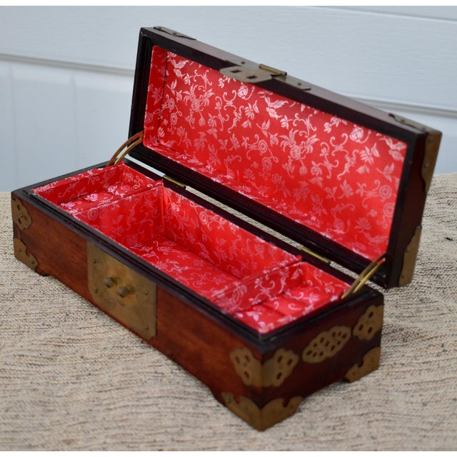 Vintage Chinese Rectangular Jewelry Box W/Carved Stone & Brass Mounts For Sale - Image 10 of 12