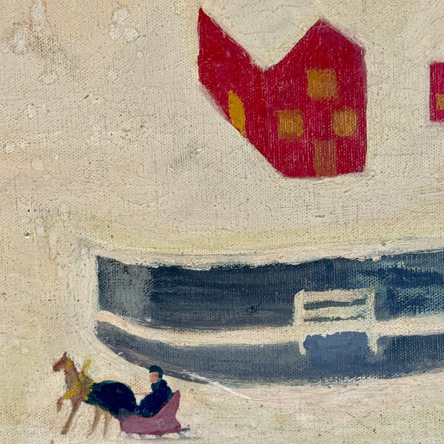 Red 1960s 1st Time to Market, Folk Art O/C Painting by Abraham Feit, New York City Dealer & Artist For Sale - Image 8 of 12
