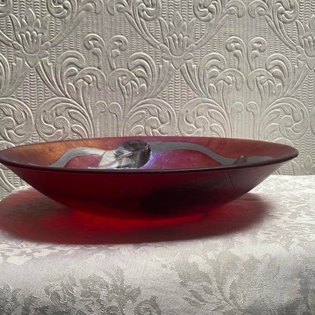 Glass Vintage Hand Made Vintage 1990’s Art Glass Bowl Leaves Insets For Sale - Image 7 of 11