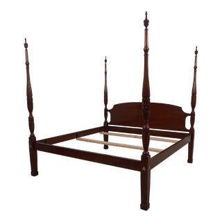 Henkel Harris Model 150 King Size Cherry Rice Carved Poster Bed For Sale