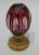 Vintage 1970s Ruby Cut to Clear Crystal Egg on Bronze Doré Greek Key Stand by Baldi Firenze Italy from a Palm Beach...