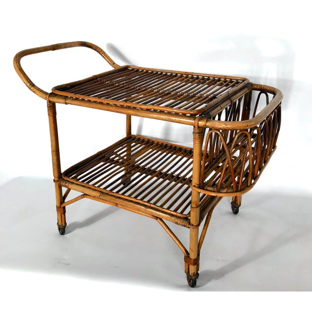 Wood Vintage Bamboo Bar Trolley, Italy, 1950s For Sale - Image 7 of 7