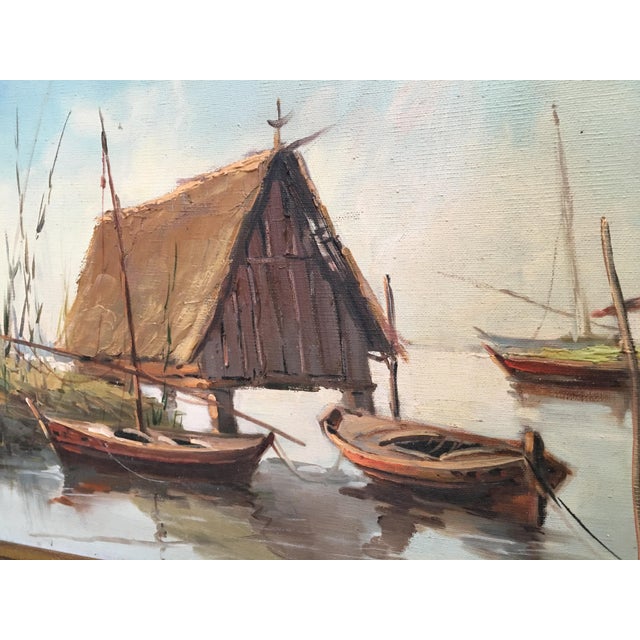 1950 Oil on Canvas, the Lagoon, Valencia, Spain Signed C.Lopez For Sale - Image 4 of 8